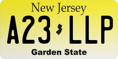 NJ license plate A23LLP