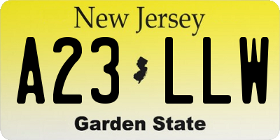 NJ license plate A23LLW