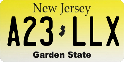 NJ license plate A23LLX