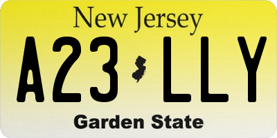 NJ license plate A23LLY