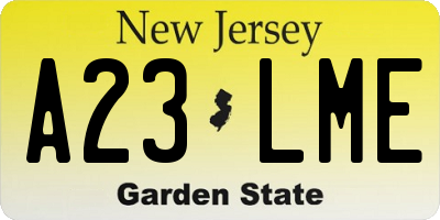 NJ license plate A23LME