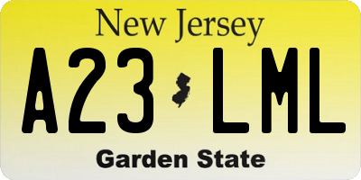 NJ license plate A23LML