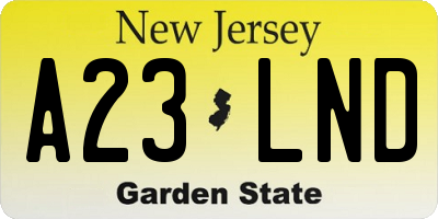 NJ license plate A23LND
