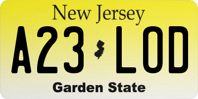 NJ license plate A23LOD