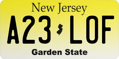 NJ license plate A23LOF