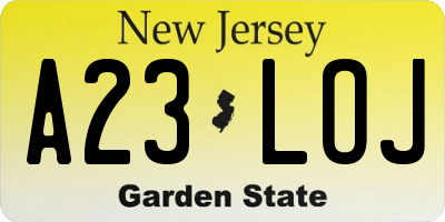 NJ license plate A23LOJ