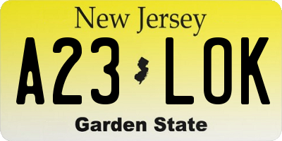 NJ license plate A23LOK