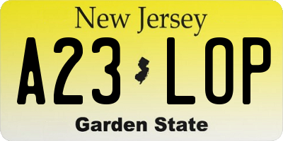 NJ license plate A23LOP