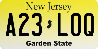 NJ license plate A23LOQ