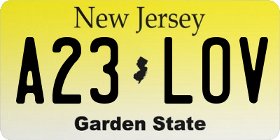 NJ license plate A23LOV