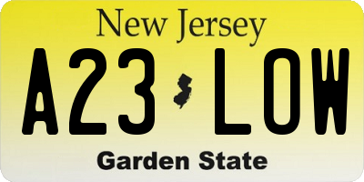 NJ license plate A23LOW