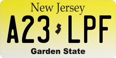 NJ license plate A23LPF