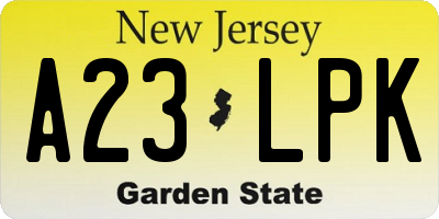 NJ license plate A23LPK