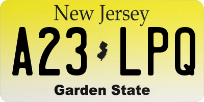 NJ license plate A23LPQ