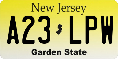 NJ license plate A23LPW