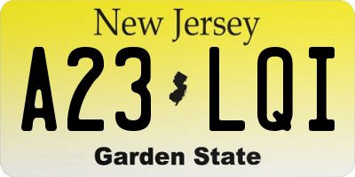 NJ license plate A23LQI