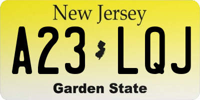 NJ license plate A23LQJ