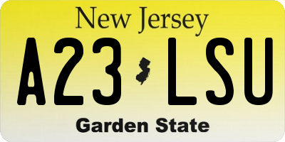 NJ license plate A23LSU