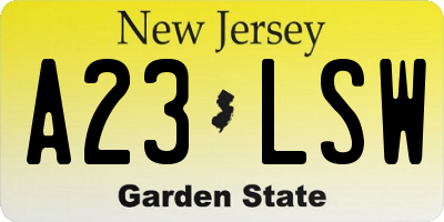 NJ license plate A23LSW