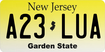 NJ license plate A23LUA