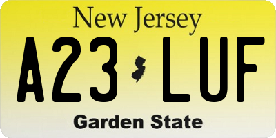 NJ license plate A23LUF
