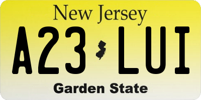 NJ license plate A23LUI