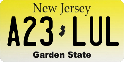 NJ license plate A23LUL