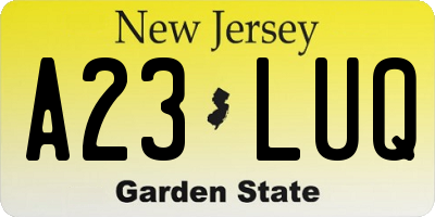 NJ license plate A23LUQ