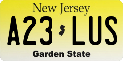 NJ license plate A23LUS