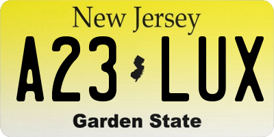 NJ license plate A23LUX