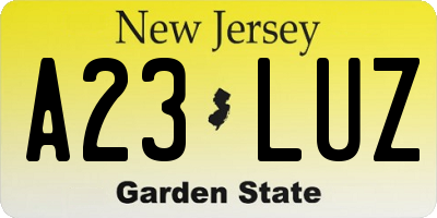 NJ license plate A23LUZ