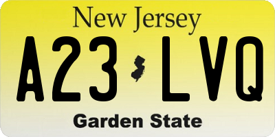 NJ license plate A23LVQ
