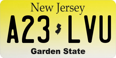 NJ license plate A23LVU