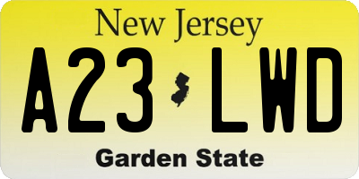 NJ license plate A23LWD