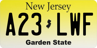 NJ license plate A23LWF