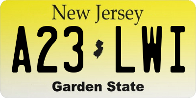 NJ license plate A23LWI