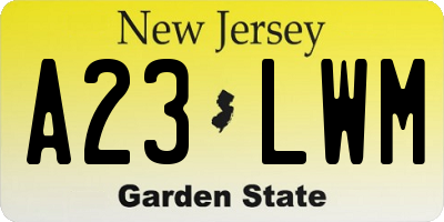 NJ license plate A23LWM