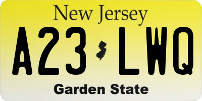 NJ license plate A23LWQ