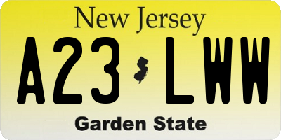 NJ license plate A23LWW
