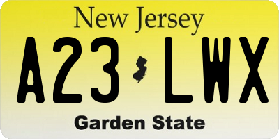 NJ license plate A23LWX