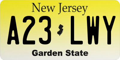 NJ license plate A23LWY