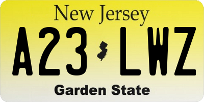 NJ license plate A23LWZ