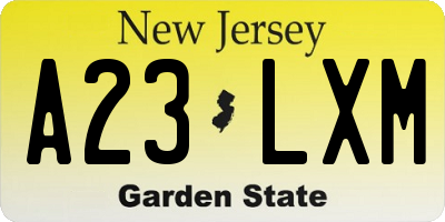 NJ license plate A23LXM