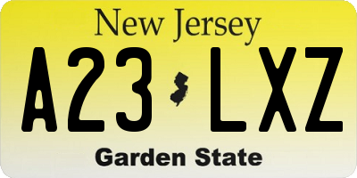 NJ license plate A23LXZ