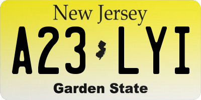 NJ license plate A23LYI