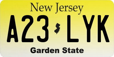 NJ license plate A23LYK