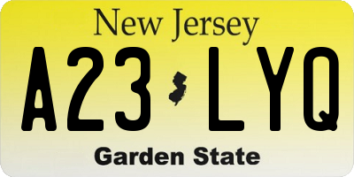 NJ license plate A23LYQ