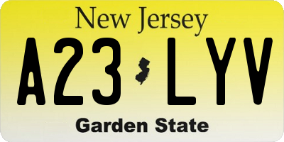 NJ license plate A23LYV