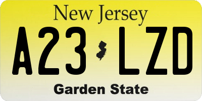 NJ license plate A23LZD