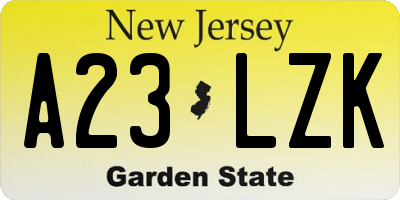 NJ license plate A23LZK
